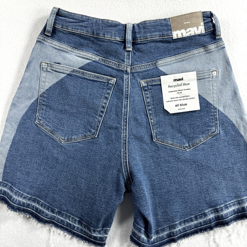 Mavi Millie Denim Shorts Women 26 Blue Colorblock High Rise Raw Hem Recycled NEW